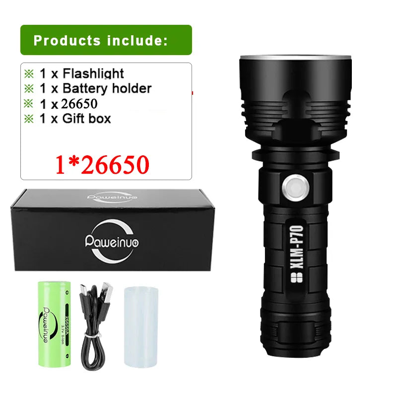 Super Bright High Power LED Flashlight 3modes Usb Rechargeable Tactical Flashlight CREE XHP70 Portable Torch Waterproof Lantern-WAYBIKER