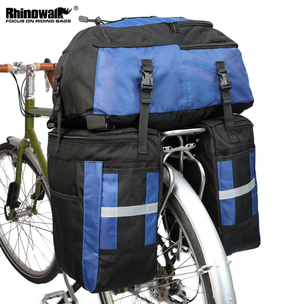 Rhinowalk Bike Pannier Bag 3 In 1 Waterproof Rear Seat Pack Large Capacity Luggage Saddle Bag Backpack Carrier With Rain Cover-WAYBIKER