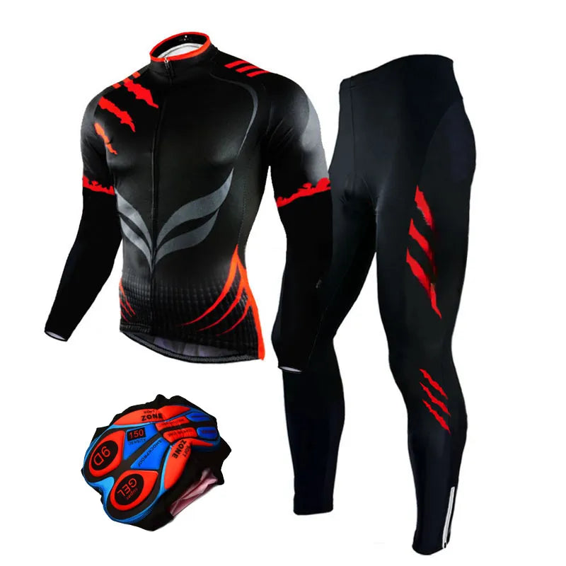 Cycling Team Men's Cycling Jersey Long Sleeve Set MTB Bike Clothing Tenue Velo Homme Bicycle Wear-WAYBIKER