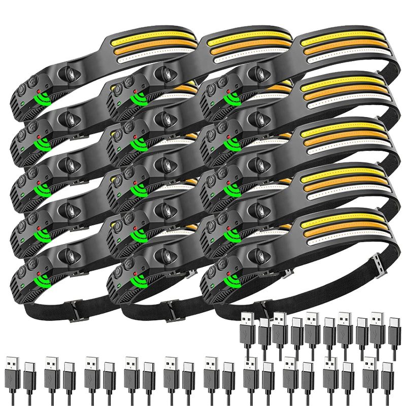 LED Sensor Headlight Rechargeable Headlamp COB Working Light With Built-in Battery Outdoor Waterproof Camping Fishing Flashlight-WAYBIKER