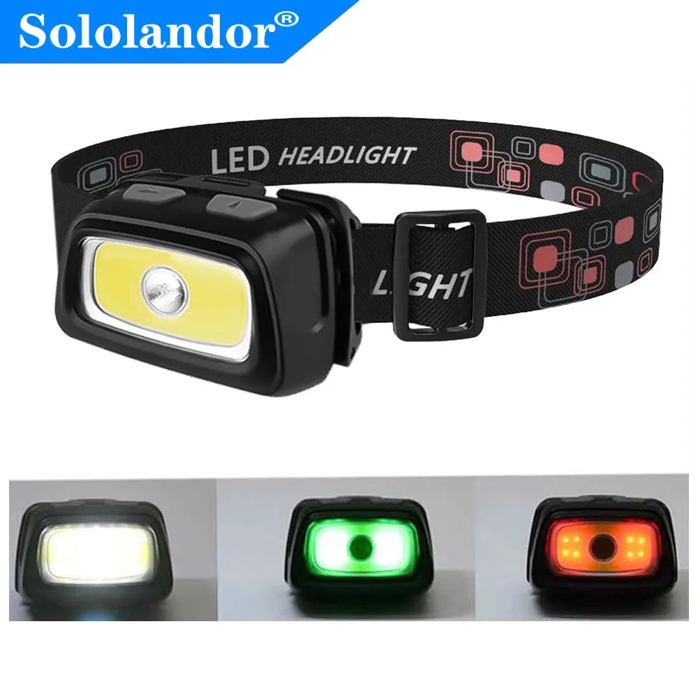 SOLOLANDOR Mini Headlamp 200LM R5 LED Waterproof IPX4 AAA Headlight Red Green 6 Modes Strobe Head Lamp Light Flash Light Torch-WAYBIKER