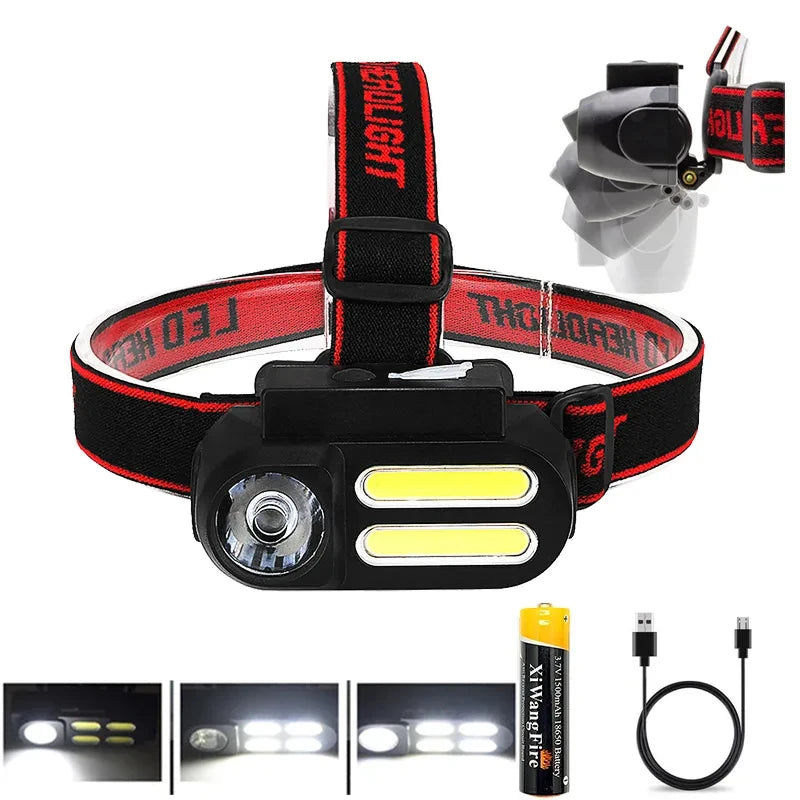 KDULIT Cross-border Multi-function USB Rechargeable COB Headlight Outdoor Lighting Torch 18650 Battery Hiking Fishing Light-WAYBIKER