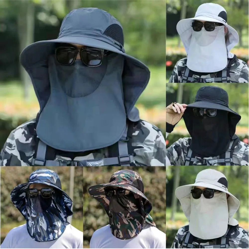 Full Face Cover Sun Cap Fishing Hat With Mask Summer Sun Protection Wide Brim Women Men Sun Cap Mountaineering Hunting Hiking-WAYBIKER