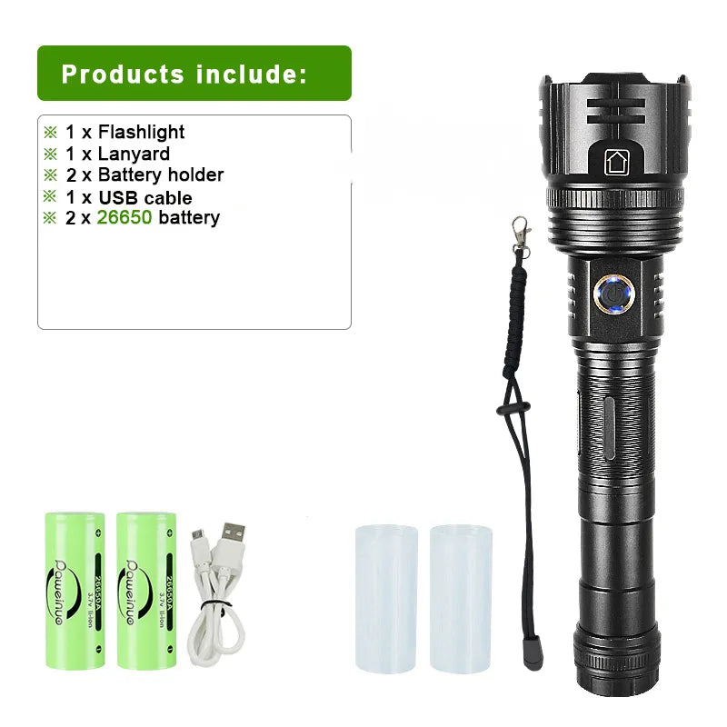 Light 1500m High Power Led Flashlights  Rechargeable Flashlight With Usb Charging Ultra Powerful Torch Work Tactical Light-WAYBIKER