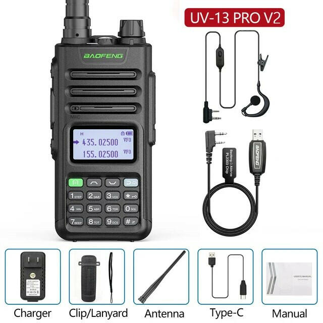 Baofeng UV-13 PRO Ham Radio 16 KM Long Range Distance Dual Band 999 Channel Type-C Charging Walkie Talkie Upgrade UV-5R UV-10R-WAYBIKER