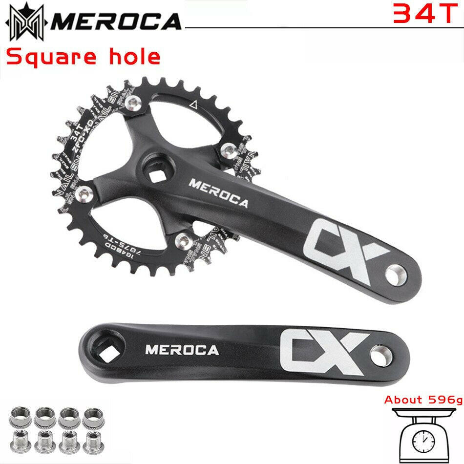 MEROCA Bicycle Crank Chainwheel 104BCD MTB Bike Crankset Aluminum Alloy with Bottom 170mm Crank Black 32/34/36/38/40/42T Plate-WAYBIKER