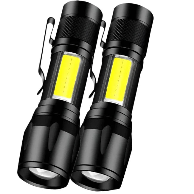 Mini Portable LED Flashlight COB+XPE Rechargeable Torch Camping Lantern Zoomable Flashlight Tactical Flashlight with Pen Clip-WAYBIKER