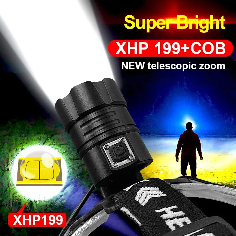 High Lumens XHP199 Powerful Led Headlamp XHP160 USB Rechargeable Headlight 18650 Head Flashlight Fishing Camping Head Lamp-WAYBIKER