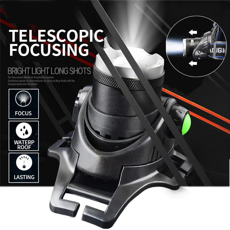 Induction Headlight LED Outdoor T6 Telescopic Zoom Long Range Charging Focusing Strong Light Head Wearing Flashlight-WAYBIKER