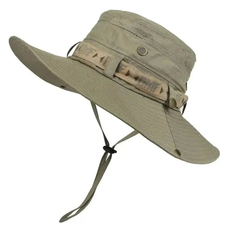 Summer Men Bucket Hat Outdoor UV Protection Wide Brim Panama Safari Hunting Hiking Hat Mesh Fisherman Hat Beach Sunscreen Cap-WAYBIKER
