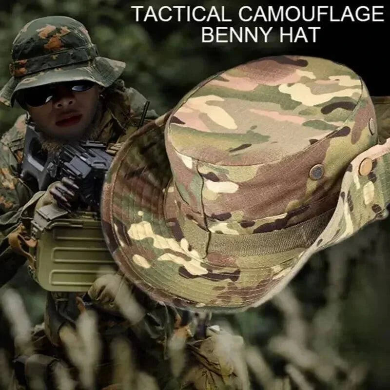 Outdoor Camouflage Fisherman Hat  Training Expansion Breathable Camping Sunscreen Hat-WAYBIKER