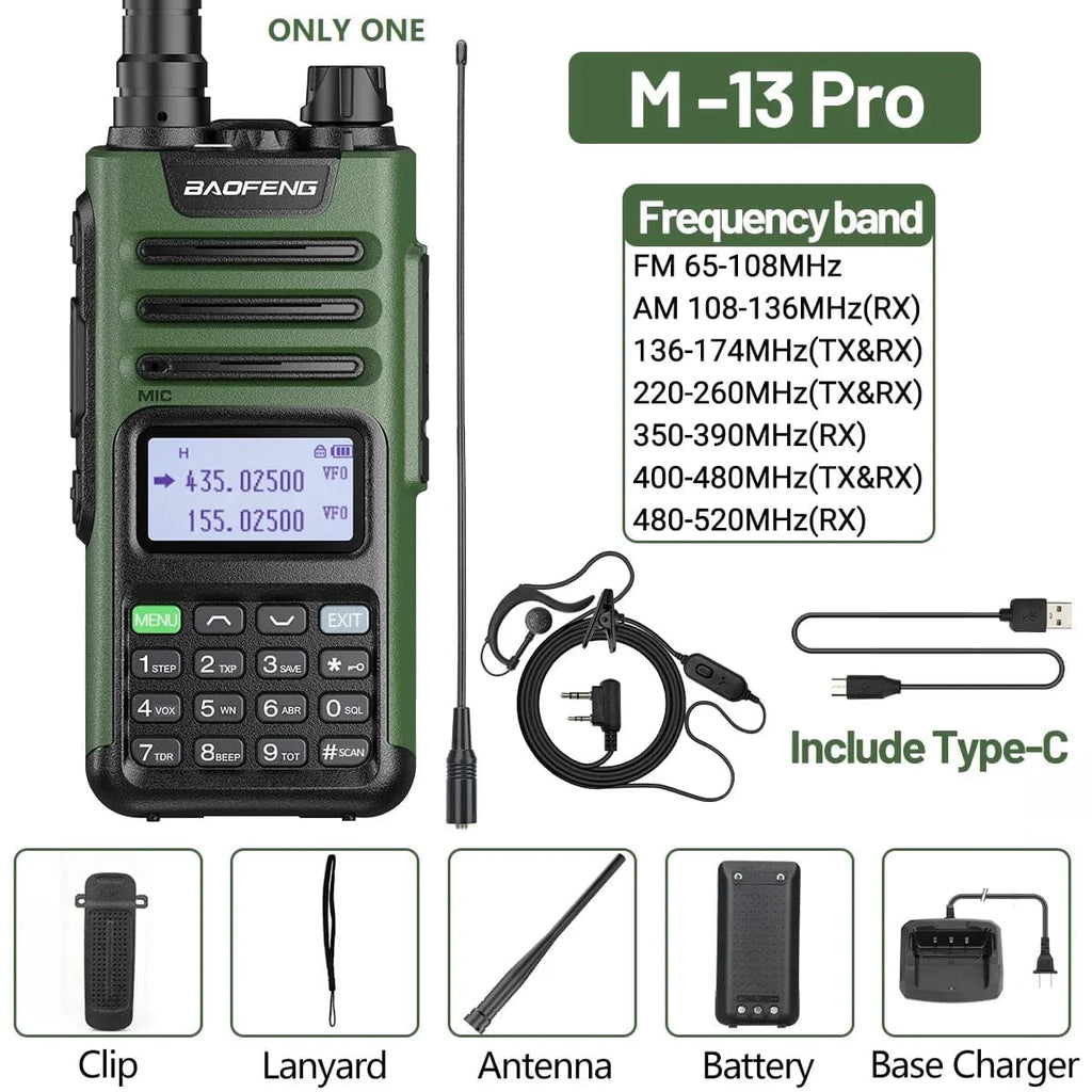 1/2PCS Baofeng M-13 Pro Air Band Walkie Talkie 10W Wireless Copy Frequency Long Range Type-C NOAA AM UV-5R K5 Ham Two Way Radio-WAYBIKER
