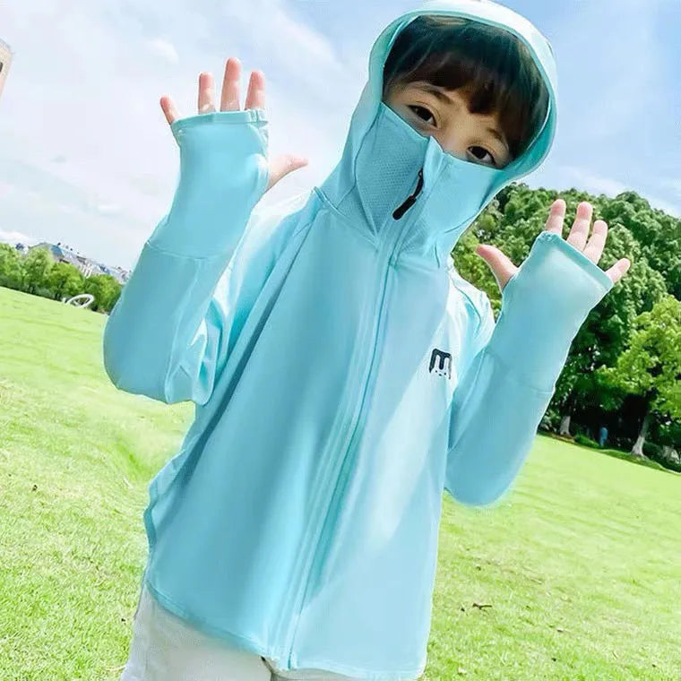 Ice Thin Children Outdoor Sunscreen Clothing Boys Breathable Hoodie Girls Summer Cycling Sunscreen Jacket Multicolor Kid Clothes-WAYBIKER