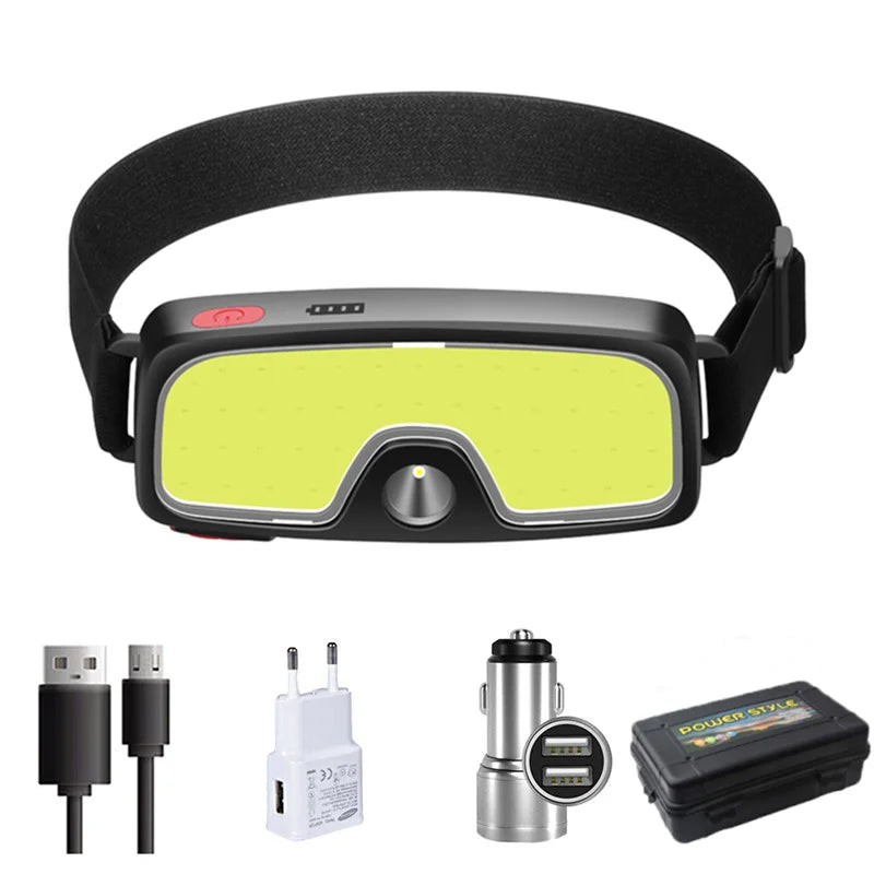 New Upgrade Portable LED Head Lamp Built-in 1200mah Battery COB Headlight USB-C Rechargeable Waterproof Torch Camping Flashlight-WAYBIKER