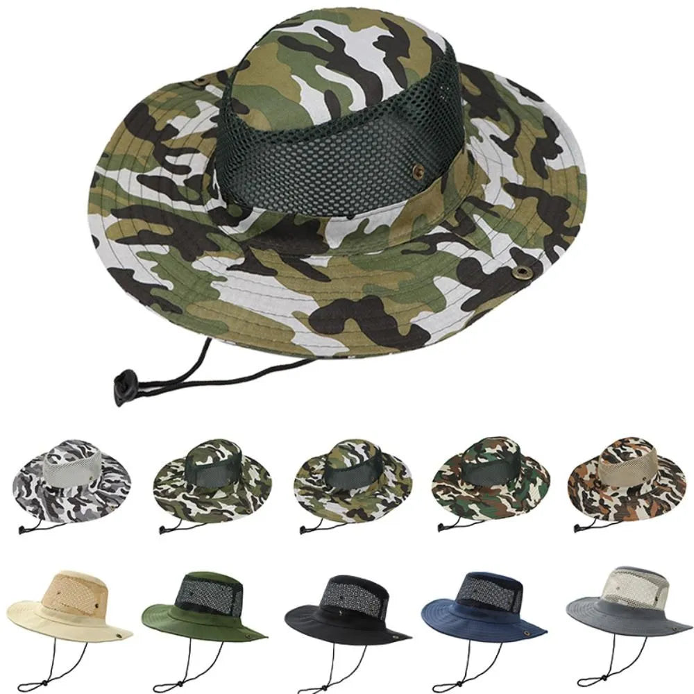 Outdoor Breathable Mesh Camouflage Bucket Hat Sun Protection Hunting Fishing Hiking Cap-WAYBIKER