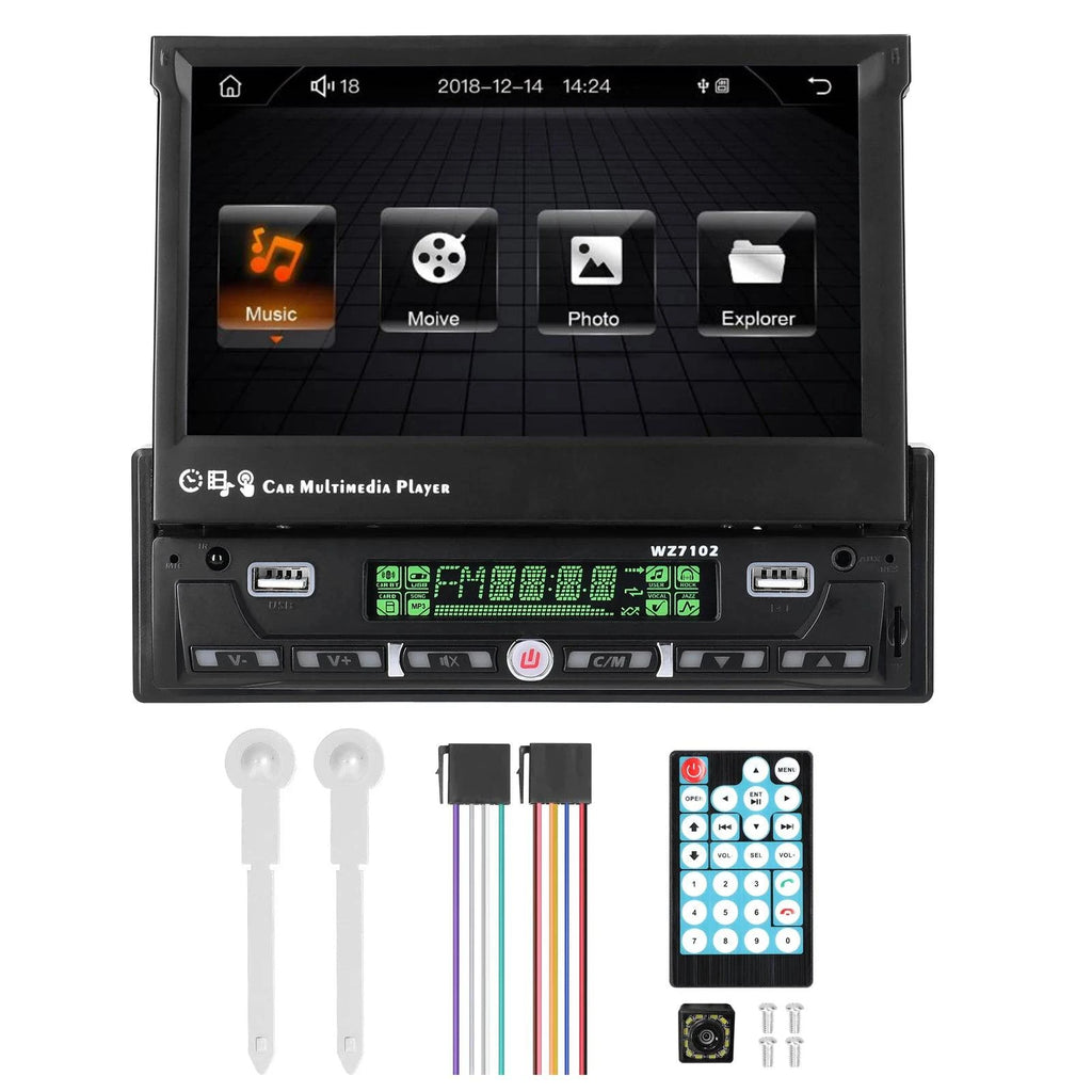 7 Inch Single Din Car Stereo with Telescopic Touchscreen FM Radio BT MP5 Player Support Carplay Android Auto Phone Link-WAYBIKER