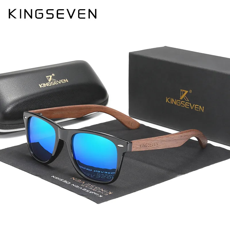 KINGSEVEN New Black Walnut Sunglasses Wood Polarized Sunglasses Men's Glasses Handmade UV400 Protection Eyewear-WAYBIKER