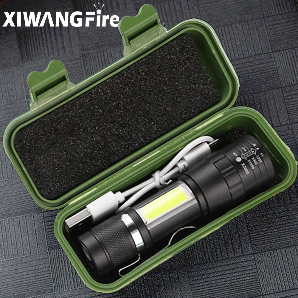 T6 COB Light Flashlight Rechargeable Portable LED Flashlight Built-in Battery Zoom Flash light 3 Mode Waterproof Emergency Torch-WAYBIKER