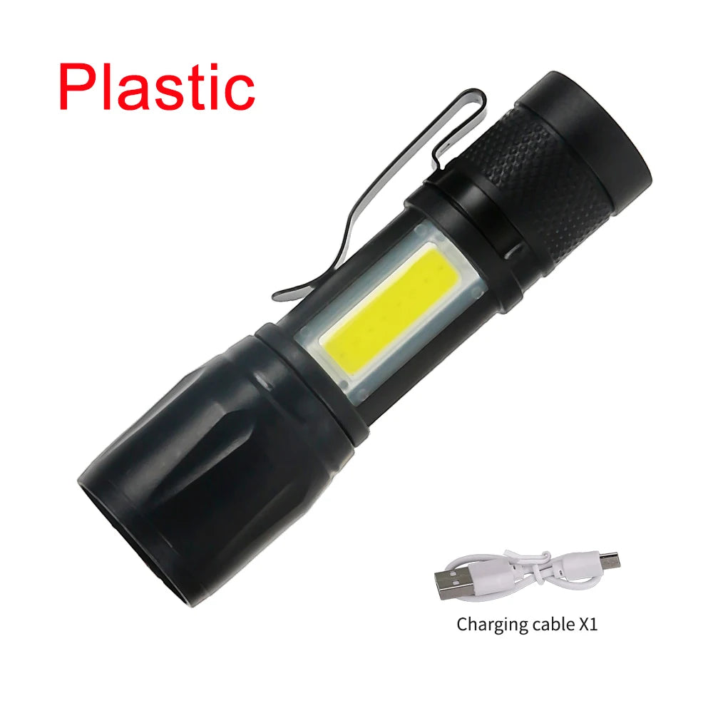 T6 COB Light Flashlight Rechargeable Portable LED Flashlight Built-in Battery Zoom Flash light 3 Mode Waterproof Emergency Torch-WAYBIKER