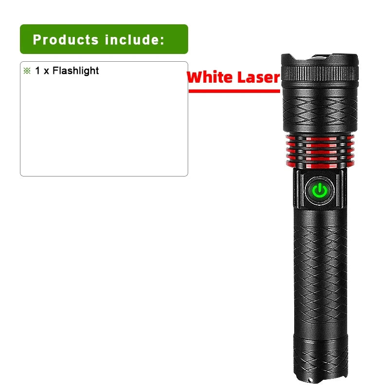 NEW 9000LM Rechargeable LED Flashlights White Laser Lamp Beads 2000m Super Bright Flashlight Powerful Lantern Camping Torch-WAYBIKER