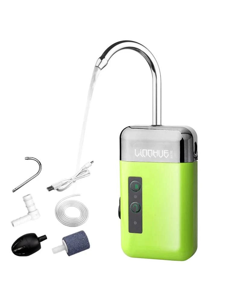 Portable 3-in-1Mini Oxygen Pump With Air Stone Tube Sensing USB Charging Automatic Water Pump LED Lighting For Outdoor Fishing-WAYBIKER