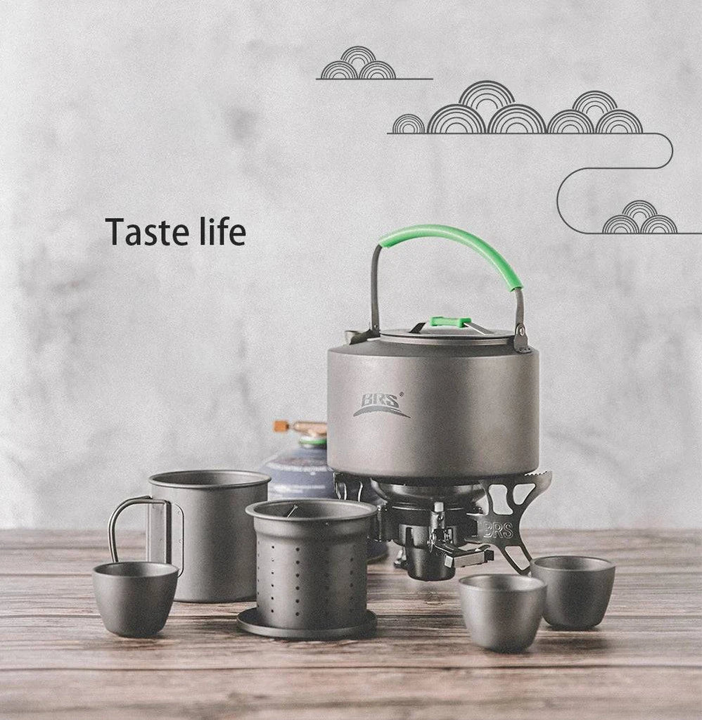 BRS-TC02 Portable Outdoor Travel Double-layer high purity titanium Teapot Set Lightweight Integrated Storage Tea Set Combination-WAYBIKER