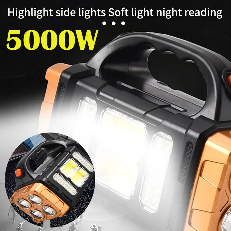 Portable Powerful Solar LED Flashlight With COB Work Lights USB Rechargeable Handheld 4 Lighting Modes Outdoor Solar Torch Light-WAYBIKER