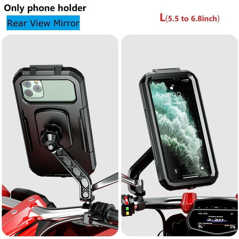 Motorcycle Phone Holder Waterproof Case Bike Phone Mount 1" Ball Handlebar Stem Mobile Holder Double Socket Arms Aluminium Base