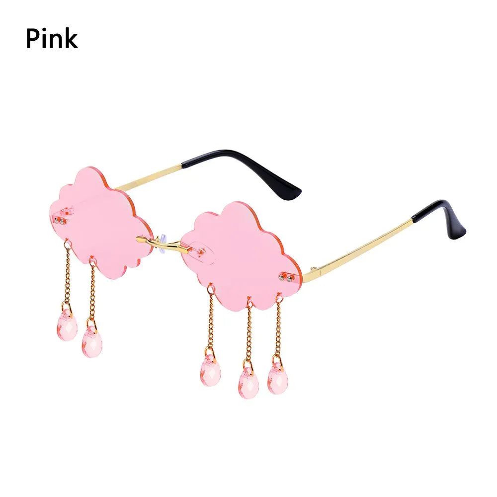 Fashion UV400 Clouds Sunglasses Tassel Steampunk Sunglasses Rimless Sunglasses Shades Metal Temples Sunglasses-WAYBIKER