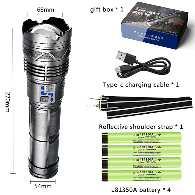 Powerful 100W LED Flashlight USB Rechargeable Zoomable lamp Torch With Built in battery 10000Mah Emergency lantern Outdoor-WAYBIKER