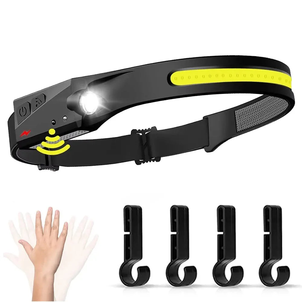 LED Headlamp Sensor Headlight With Built-in Battery Head Flashlight USB Rechargeable Work Light Head Lamp Super Bright Torch-WAYBIKER