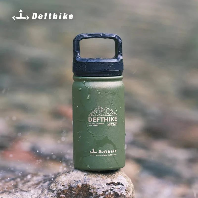 Defeike Portable Outdoor Water Cup with Handle for Fitness Gym, Insulated Cup, 304 Stainless Steel Mountaineering Water Cup-WAYBIKER