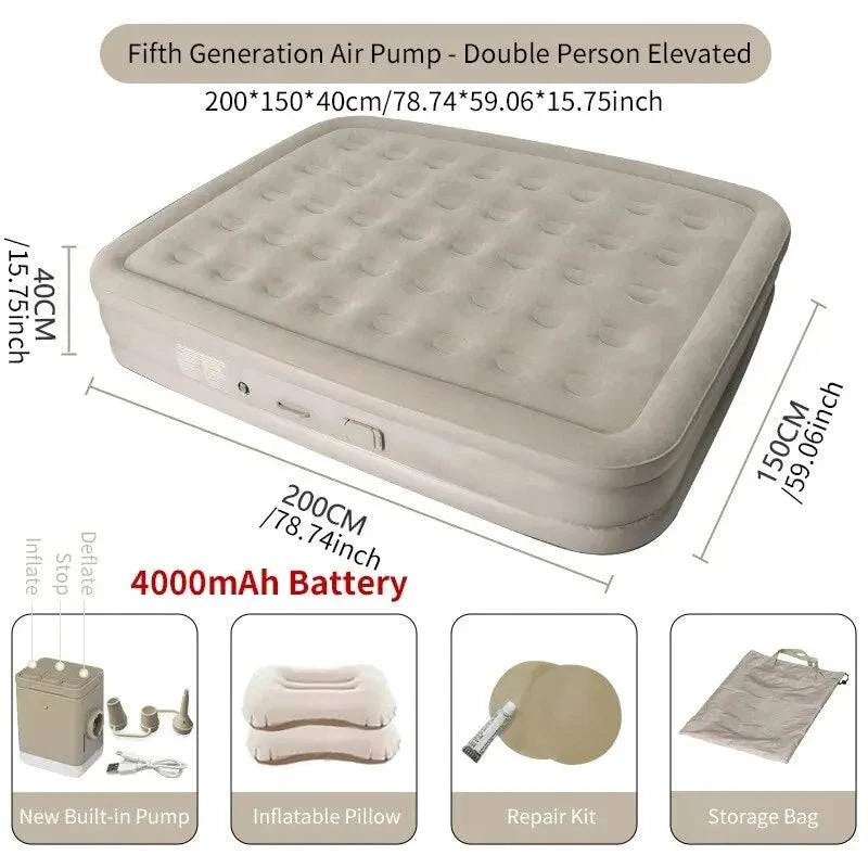 Interior Air Mattress Glamping Mats PVC Inflatable Sleeping Mattress Luxury 2 Person Camping Bed Mat Built-in Pump Thicken Mat-WAYBIKER