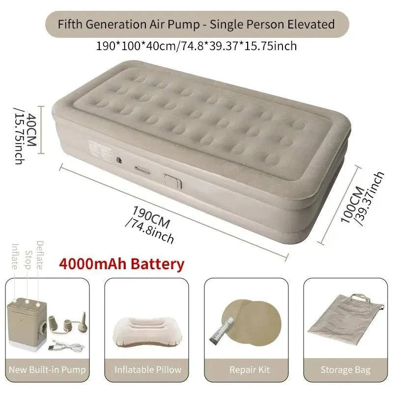 Interior Air Mattress Glamping Mats PVC Inflatable Sleeping Mattress Luxury 2 Person Camping Bed Mat Built-in Pump Thicken Mat-WAYBIKER