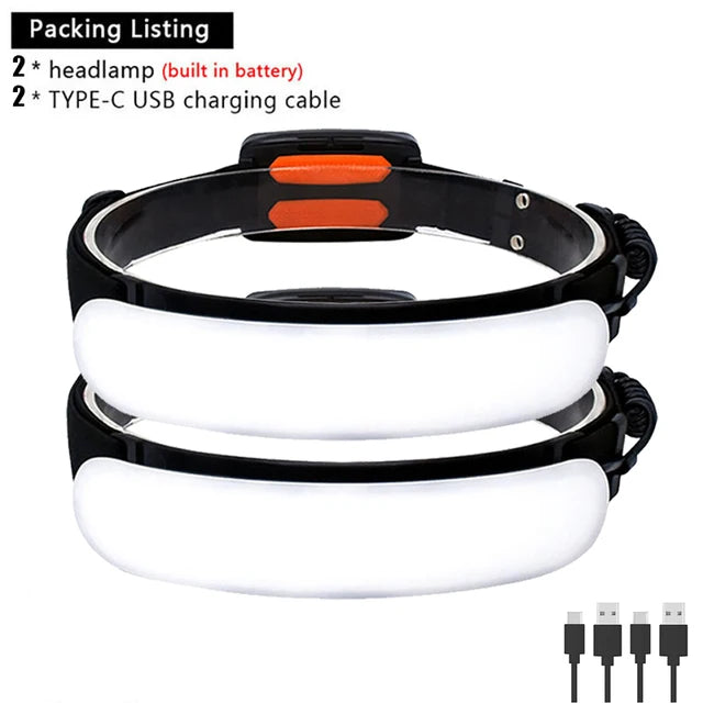Portable 31LED Strong Light Headlamp Built-in Battery USB Rechargeable Waterproof Flashlight Wide Angle Camping Fishing Lantern-WAYBIKER
