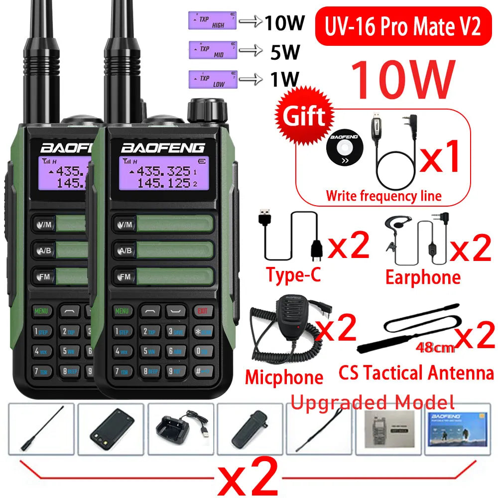2Pack Baofeng UV16 Pro V2 Walkie Talkie 10W VHF UHF Dual Band Two Way CB Ham Radio UV-16 Portable Radio Transceiver UV5R UV10R-WAYBIKER