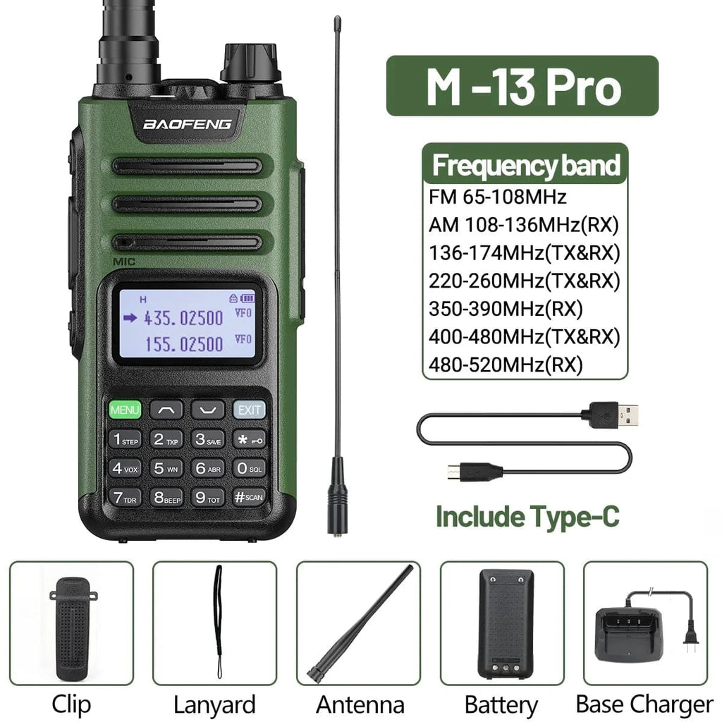 Baofeng M-13 Pro Air Band Walkie Talkie 10W AM Wireless Copy Frequency NOAA Long Range Type-C High Power UV-5R Ham Two Way Radio-WAYBIKER