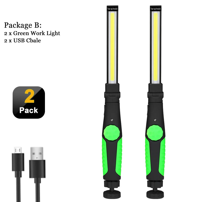 COB LED Work Lights Folding Flashlight with Magnetic Base Rechargeable Strip Lamp Bright Inspection Light for Car Repair-WAYBIKER