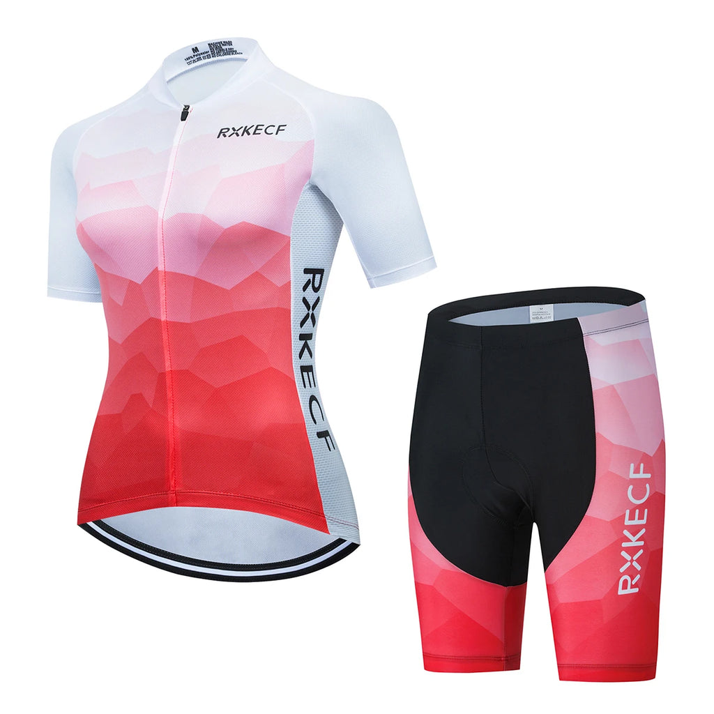 RXKECF Pro 2023 Woman Short Sleeve Cycling Jersey Set Sports Outfit Bike Clothing Kit Mtb Maillot Cyclist Bicycle Clothes