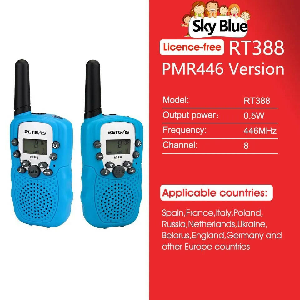 RETEVIS RT388 Walkie Talkie Children 2 Pcs Children Radio Receiver WalkieTalkies Kids Birthday Gift Child Toys for Boys Girls-WAYBIKER