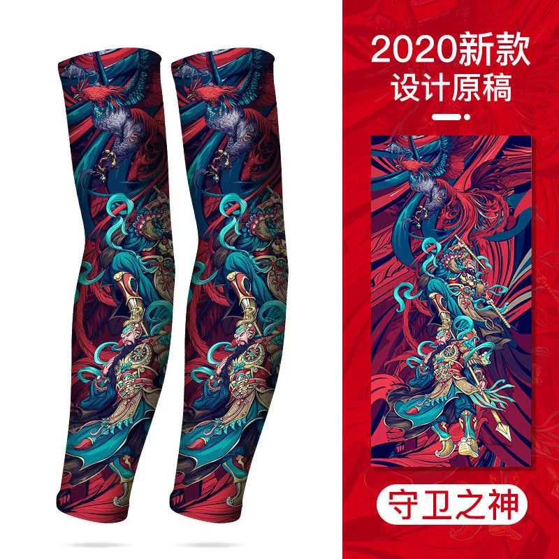 Summer Cycling Breathable and Cool Tattoos Sleeves Ice Silk Sports Sun-proof Men Personalized Women Fishing Elastic Arm Cover-WAYBIKER