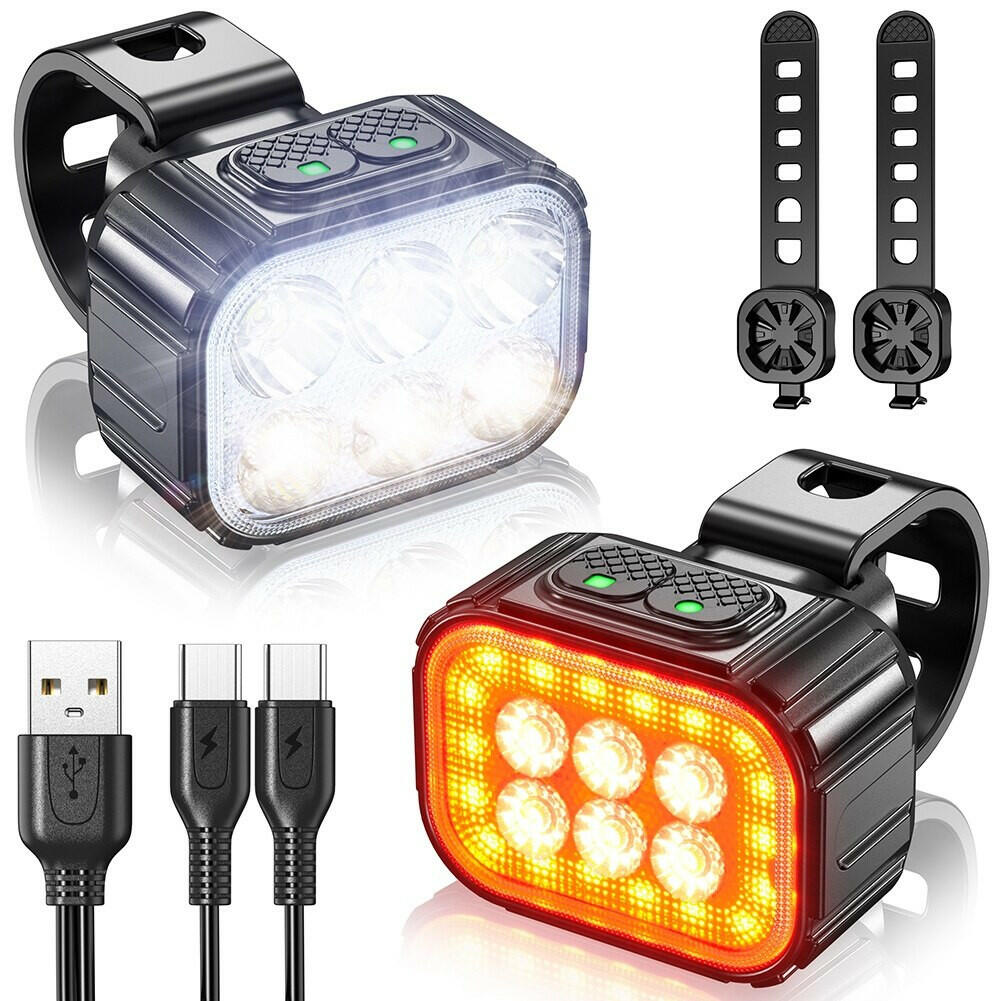 Bicycle Q6 Light Set Bike LED Front Rear Lights USB Charge MTB Road Bike Highlight Lamp Cycling Light Lamp Cycling Accessories-WAYBIKER