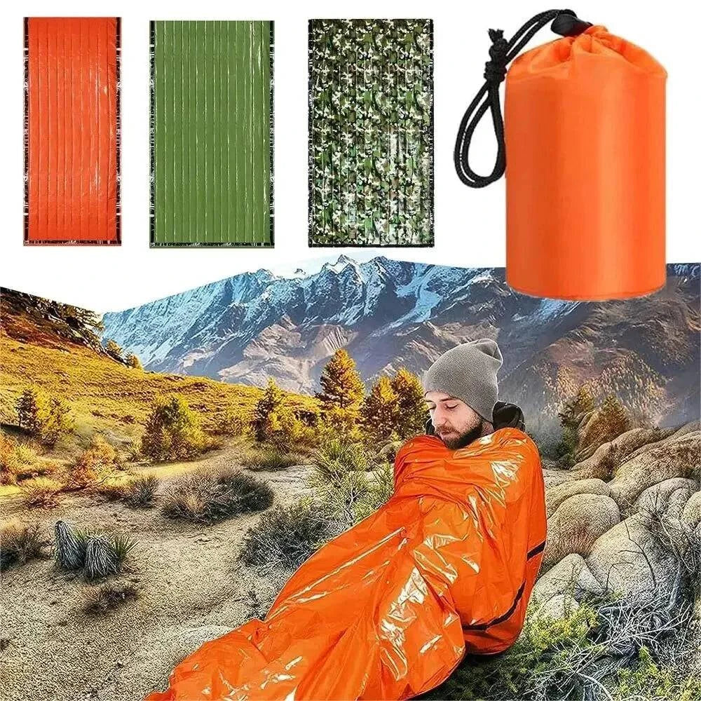 Emergency Sleeping Bag Ultra Waterproof Mylar Thermal Blankets Lightweight Survival Sleeping Bag Keep Warm for Camping Hiking-WAYBIKER