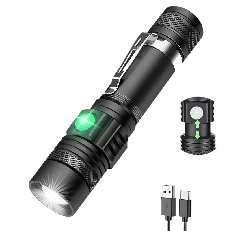 Ultra Bright LED Flashlight With Xml-T6 Lamp Beads Waterproof Torch Zoomable 3 Lighting Modes Multi-Function USB Charging-WAYBIKER