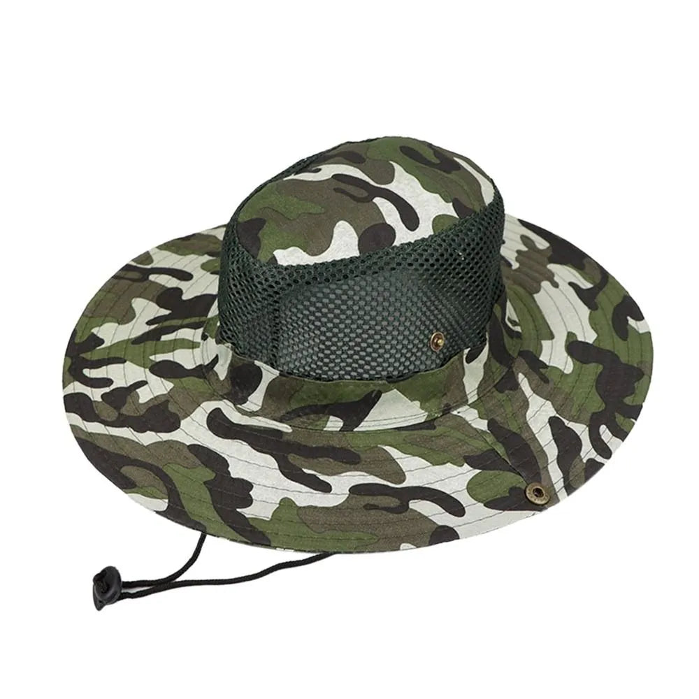 Outdoor Breathable Mesh Camouflage Bucket Hat Sun Protection Hunting Fishing Hiking Cap-WAYBIKER
