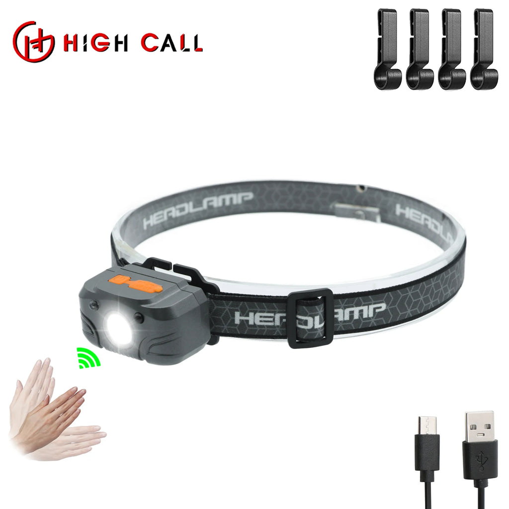 Mini Flashlight Headlamp Led Sensor Lamp Portable Waterproof Rechargeable Battery USB  Tourism Camping Supplies Fishing Light-WAYBIKER