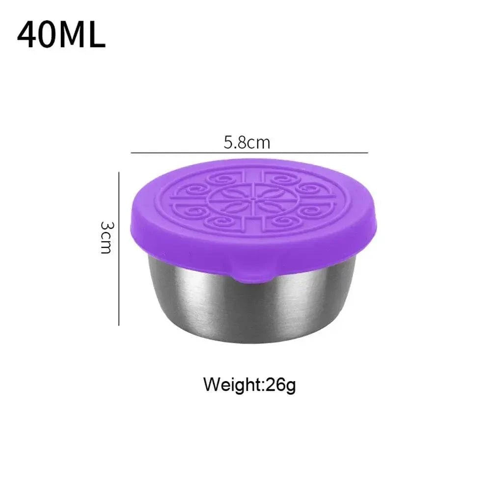 1pc Salad Dressing Container With 1.35oz/40ml Reusable Stainless Steel Cup And Leakproof Silicone Lids For Lunch Box And Picnic-WAYBIKER