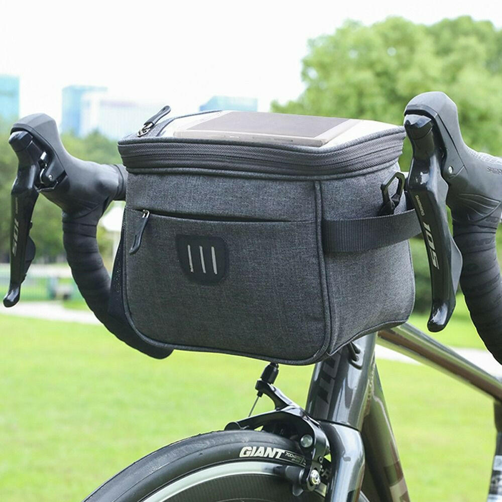 Bicycle Front Handlebar Bag Cycling Large 5L Frame Nylon Reflective Shoulder Bag Folding Handlebar Bag TPU Touch Screen
