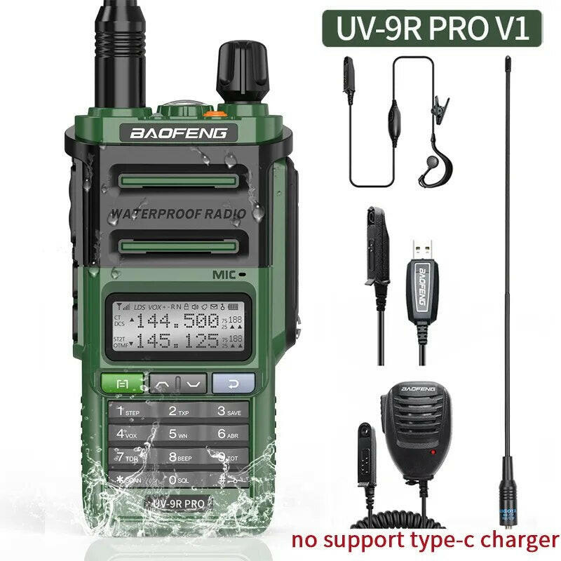 2023 Baofeng UV-9R Pro V1 V2 Waterproof IP68 16KM Walkie Talkie Type-C Charger UHF VHF Long Range UV-5R Upgrade Ham CB Radio-WAYBIKER