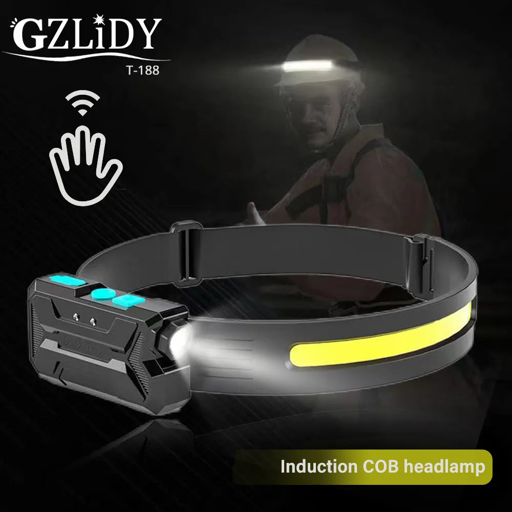 COB+XPE Headlamp Motion Sensor Camping Lantern Powerful 4 Modes Headlight USB Rechargeable Head Torch Waterproof Floodlight-WAYBIKER